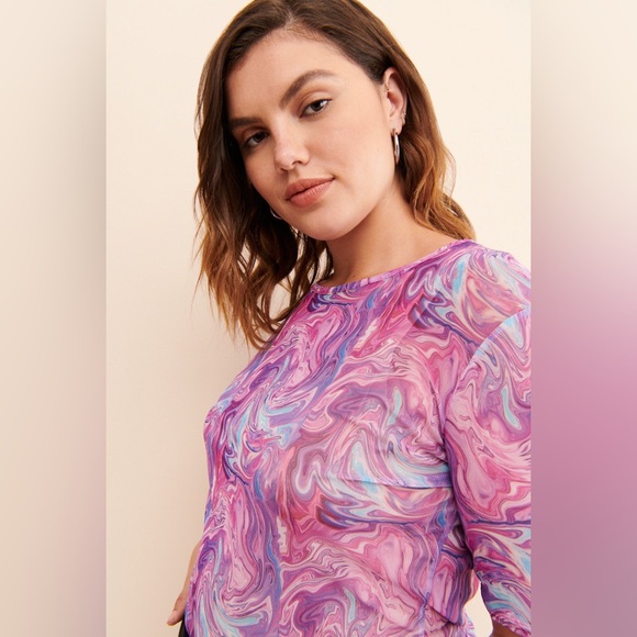 Daisy Street Marble Print Mesh Top Plus Size 3X - Picture 2 of 8